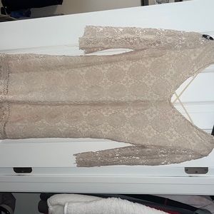 Off White Lace Dress with Fringe